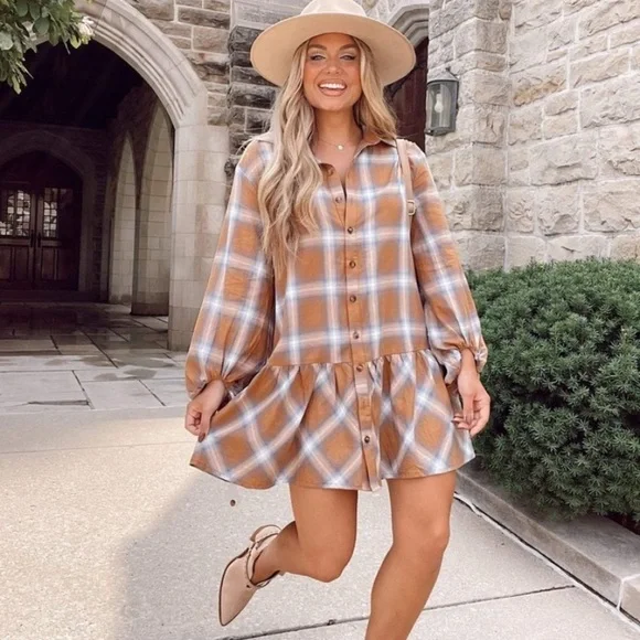 Super Cute Plaid Baby Doll Drop Waist Dress - Size Medium 🔥🔥🔥 HOST PICK 🔥🔥🔥 - Picture 2 of 7